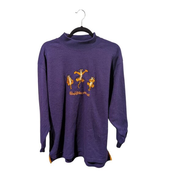 Vintage Walt Disney World Tigger Embroidered Sweatshirt Purple Fleece Mock Neck - Picture 2 of 5